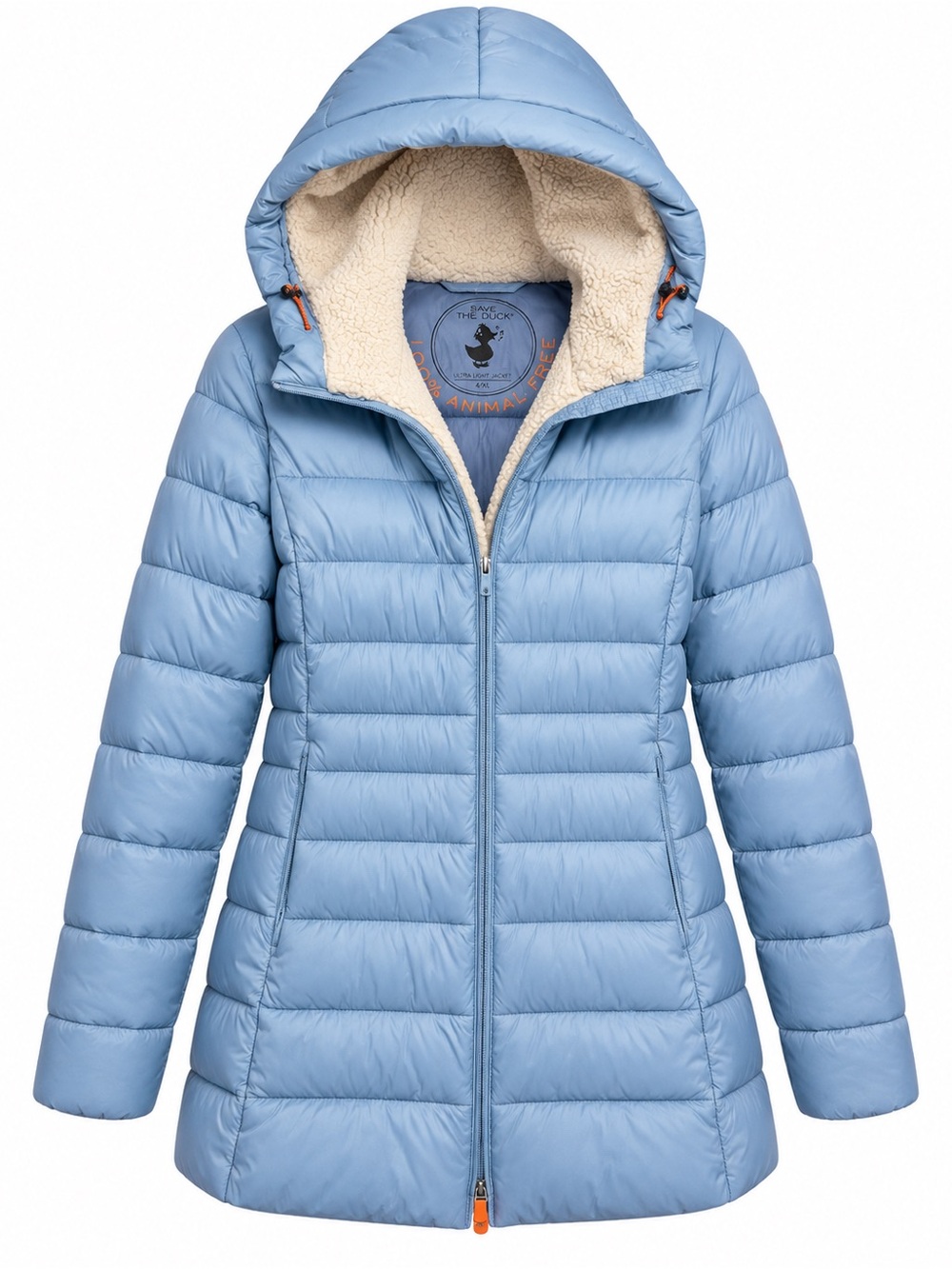 Save The Duck Light Blue Sherpa Lined Hooded Puffer Coat
